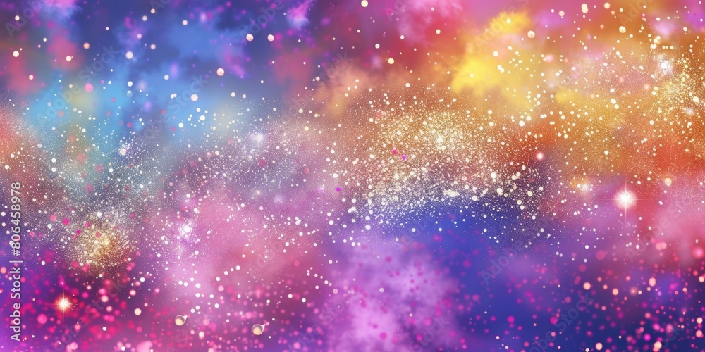 A colorful galaxy with a purple and blue background and a yellow