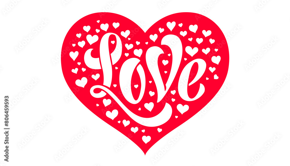 Hand lettering Love in red heart, Valentines Day graphic background. Symbol sign Love for Valentine Day. Greeting card, lettering. Handmade love calligraphy. Vector Illustration Hand lettering Love in red heart, Valentines Day graphic background. Symbol sign Love for Valentine Day. Greeting card, lettering. Handmade love calligraphy. Vector Illustration