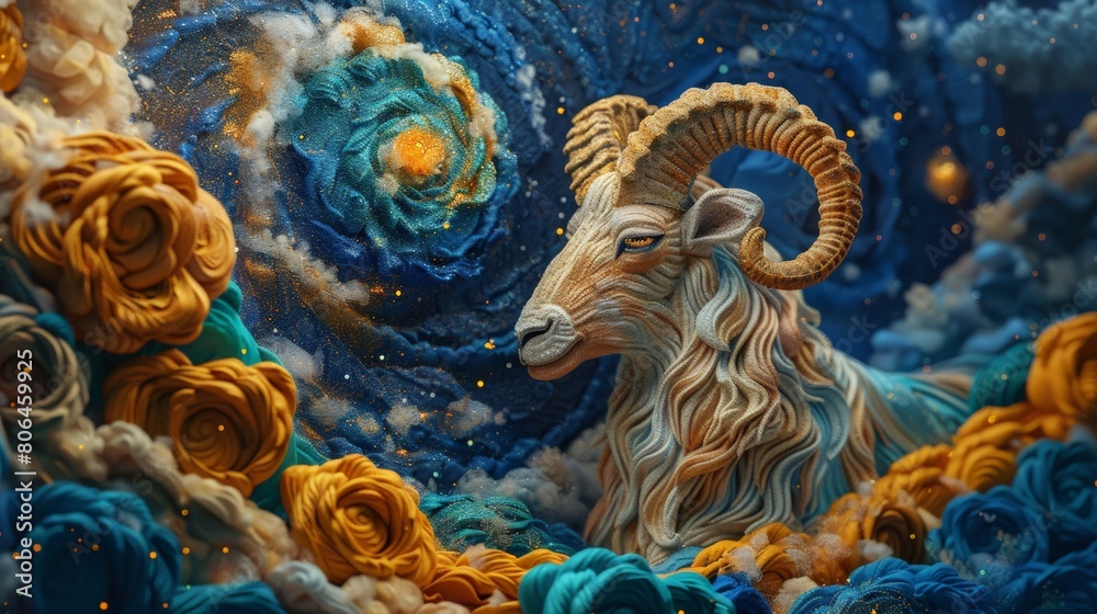 Obraz premium Surreal Colorful Capricorn Zodiac Sculpture in Dynamic Colors