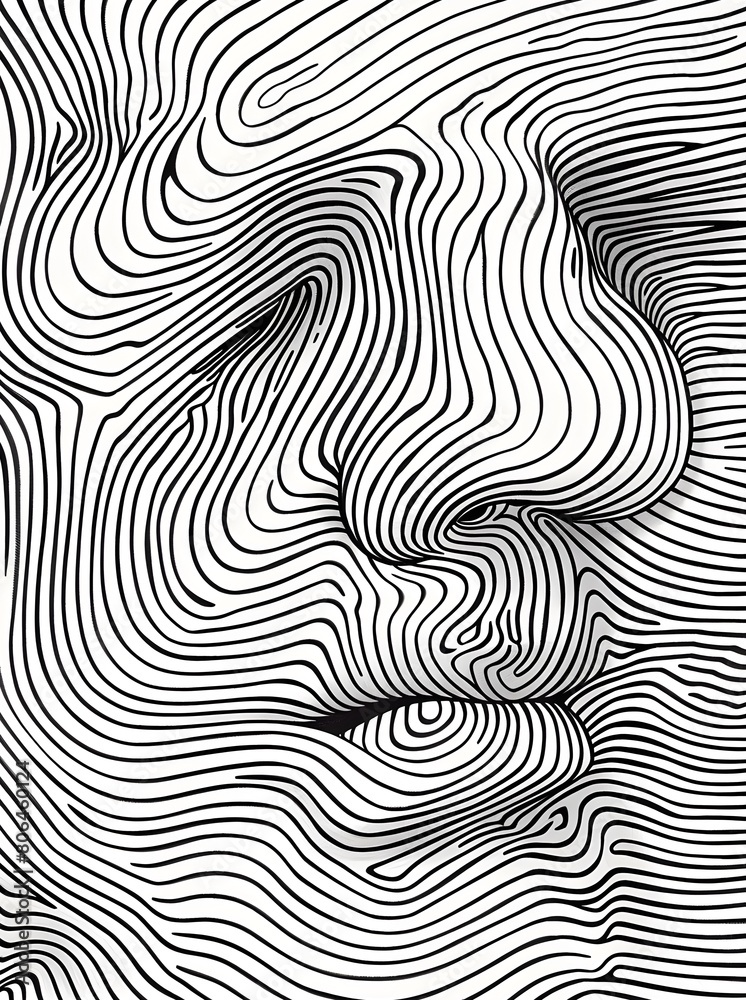 Human Face countours in black and white abstract illustration 
