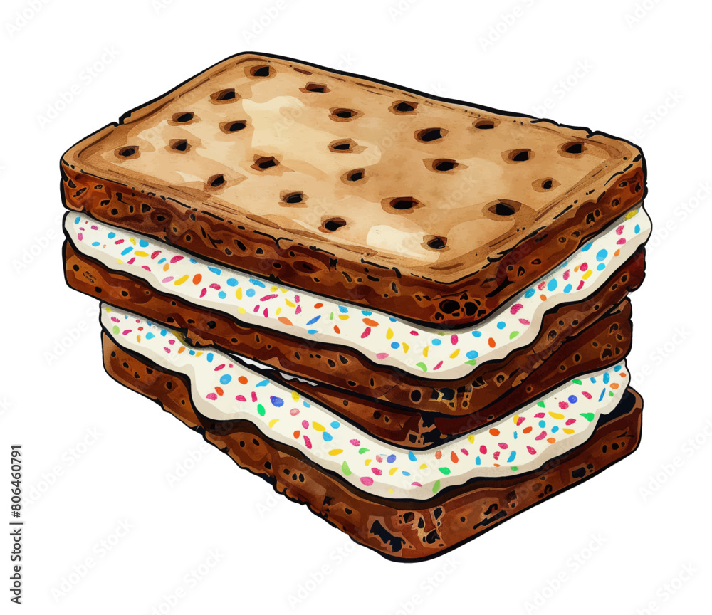 ice cream sandwich watercolor digital painting good quality