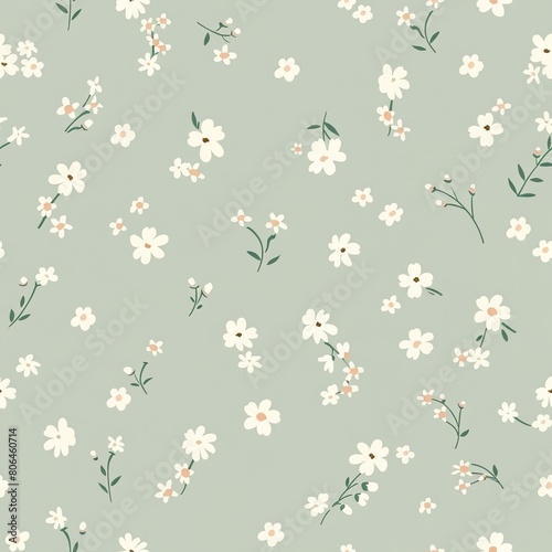 Dainty White Flowers on Pale Blue Background