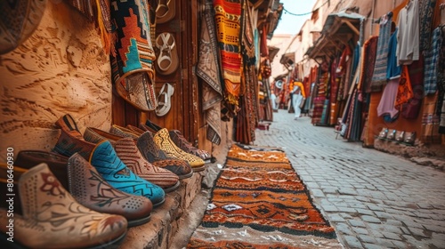 Traditional Moroccan babouche slippers in a street in Morocco © Khalif