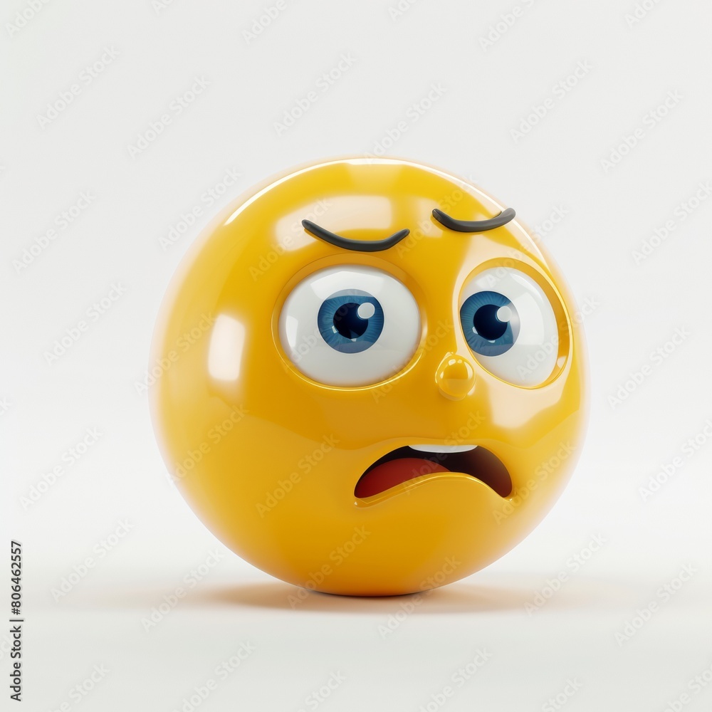 3D Emoji with Worried Expression, Yellow Cartoon Showing Concern, Pensive Face in Digital Art 3D Emoji with Worried Expression, Yellow Cartoon Showing Concern, Pensive Face in Digital Art