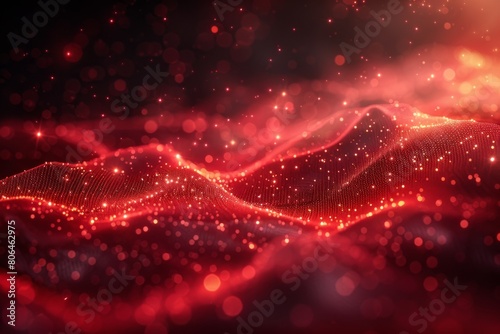 Red digital waves with sparkling particles background © Aurora Blaze
