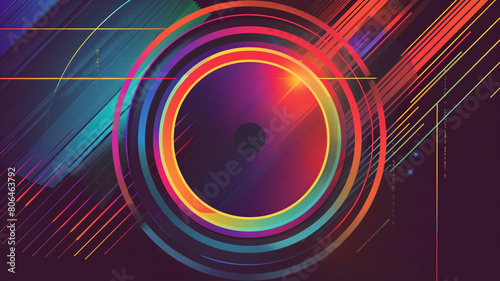 geometric cosmic color circle and stripe background.