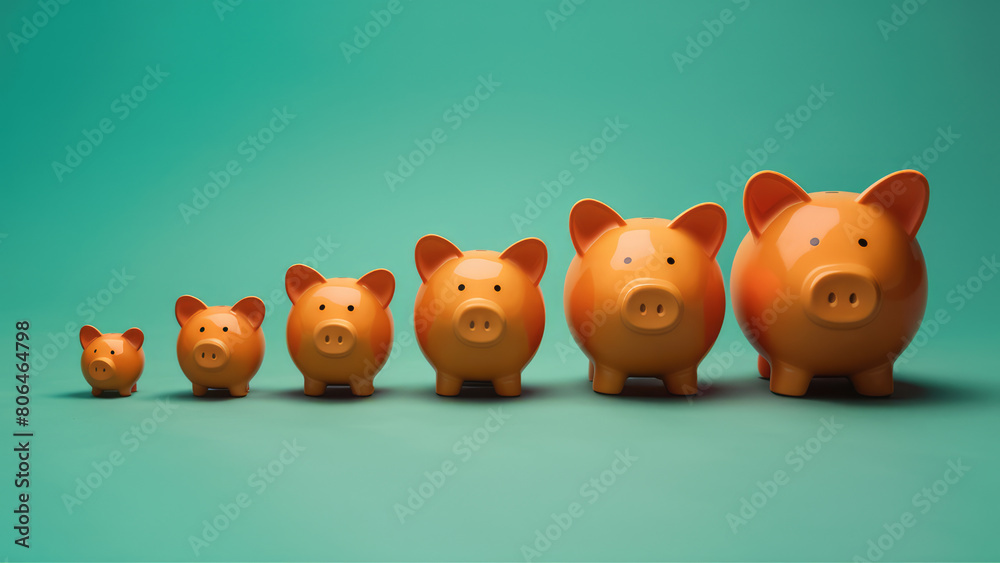 Financial Growth Represented by Piggy Banks with Copy-Space Financial Growth Represented by Piggy Banks with Copy-Space
