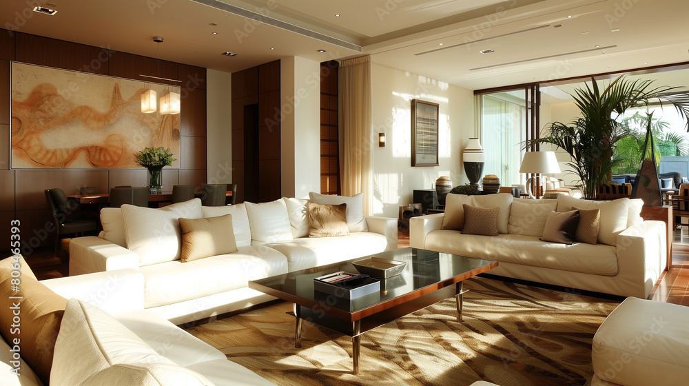 modern living room interior design with sofas and furniture, sophisticated home interior design 