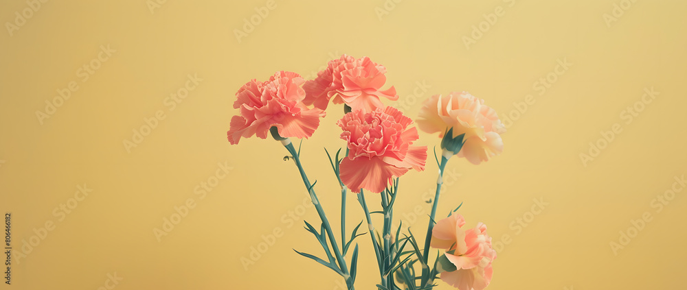 Naklejka premium Vibrant Carnations on a Soft Yellow Background
