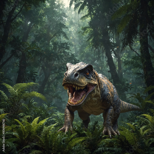 A T-Rex dinosaur in a fantastic jungle. 