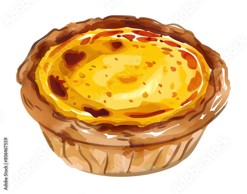 portugese custard tart watercolor digital painting good quality