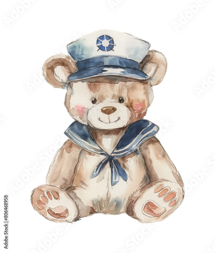 teddy bear sailor watercolor digital painting good quality