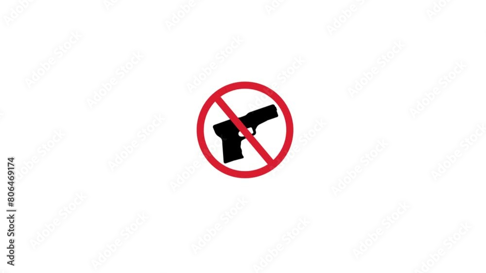 No weapon allowed icon, simple forbidden gun symbol. Gun and red cross symbol animation. No weapon allowed icon, simple forbidden gun symbol. Gun and red cross symbol animation.