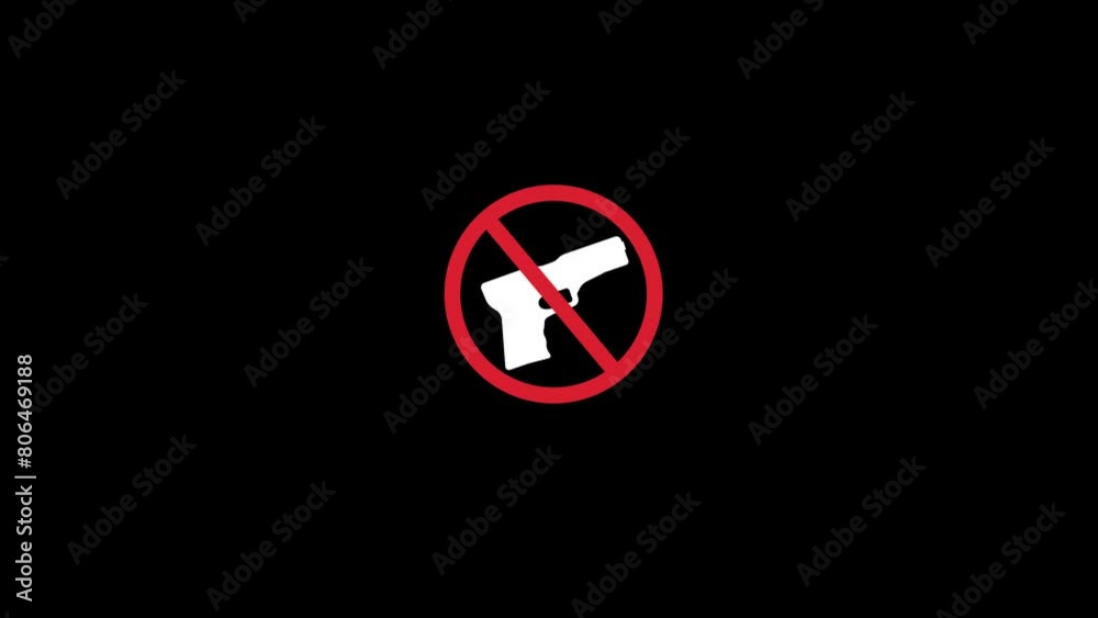 No weapon allowed icon, simple forbidden gun symbol. Gun and red cross symbol animation. No weapon allowed icon, simple forbidden gun symbol. Gun and red cross symbol animation.