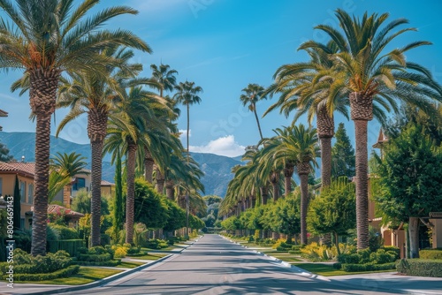 A car-free street in a nice neighborhood in California on a sunny day. Summer, palm trees. California vibe  © Uliana