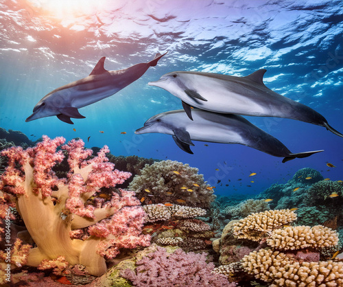 Dolphin fish with sea underwater background 