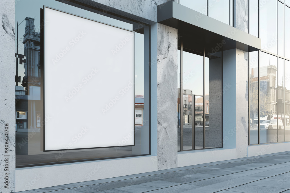 An empty billboard on a building facade, mockup for ads or posters in a city street setting, light, Generative AI. An empty billboard on a building facade, mockup for ads or posters in a city street setting, light, Generative AI.