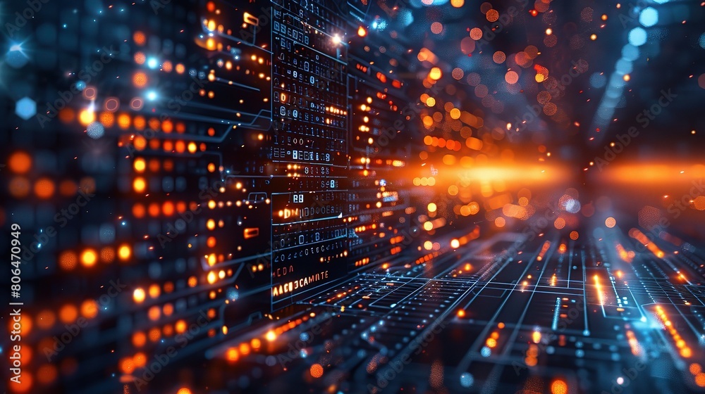 A computer technology background with glowing data streams and digital matrix A computer technology background with glowing data streams and digital matrix