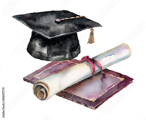 graduation hat watercolor digital painting good quality