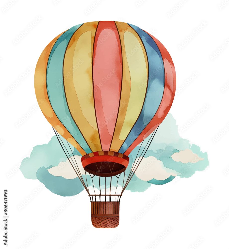 hot air balloon watercolor digital painting good quality