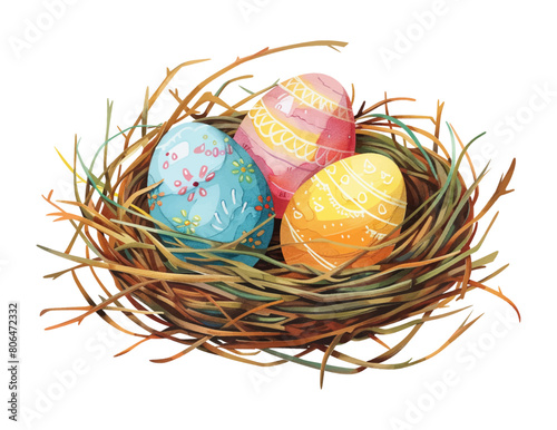 easter eggs nest watercolor digital painting good quality