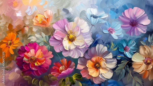 Beautiful background. Beautiful floral background. Colorful flowers. Oil painting. Abstract art background.