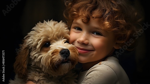 A kid and their puppy engage in playful antics,