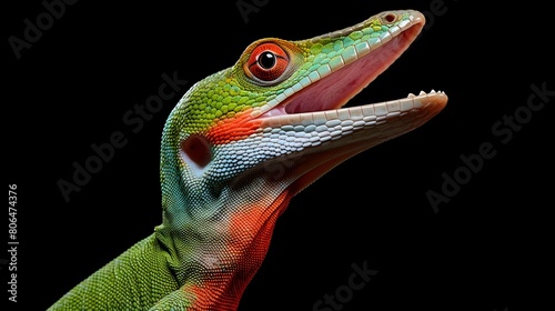 Anole lizard displaying its vibrant throat dewlap photo