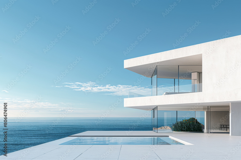 Fototapeta premium Modern buildings by the lake. Empty architectural background.