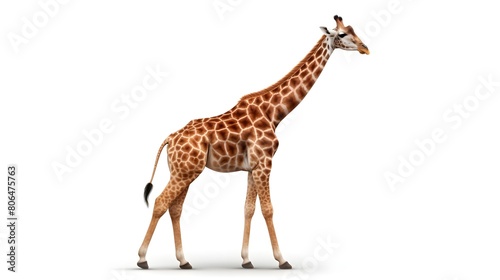 Elegant giraffe in a tall stance  isolated on a pristine white background 