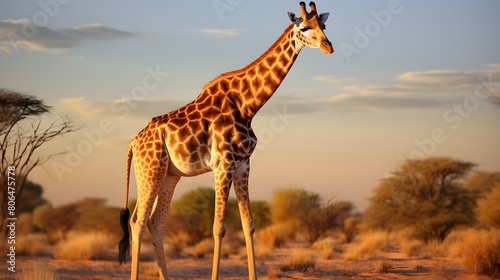 Elegant giraffe in a tall stance, isolated on a pristine white background, © Visual Aurora