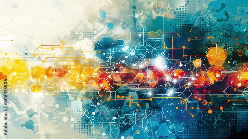 An abstract depiction of chemical reactions occurring at the molecular level, with arrows and symbols representing the flow of electrons and formation of new compounds 