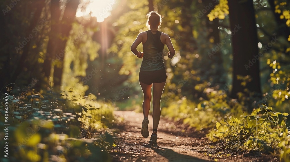 Obraz premium Fitness woman model running in forest