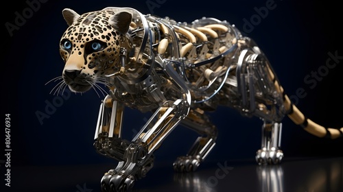 High-tech robotic cheetah in a sprint  metallic muscles and precision joints