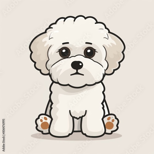 Bichon Frise dog cartoon flat illustration minimal line art