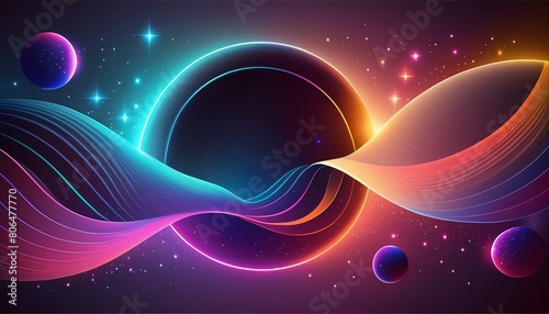 Abstract neon fractal wallpaper with space 