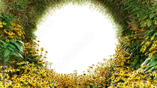Grass and Flower plants Circle  Frame  on transparent background