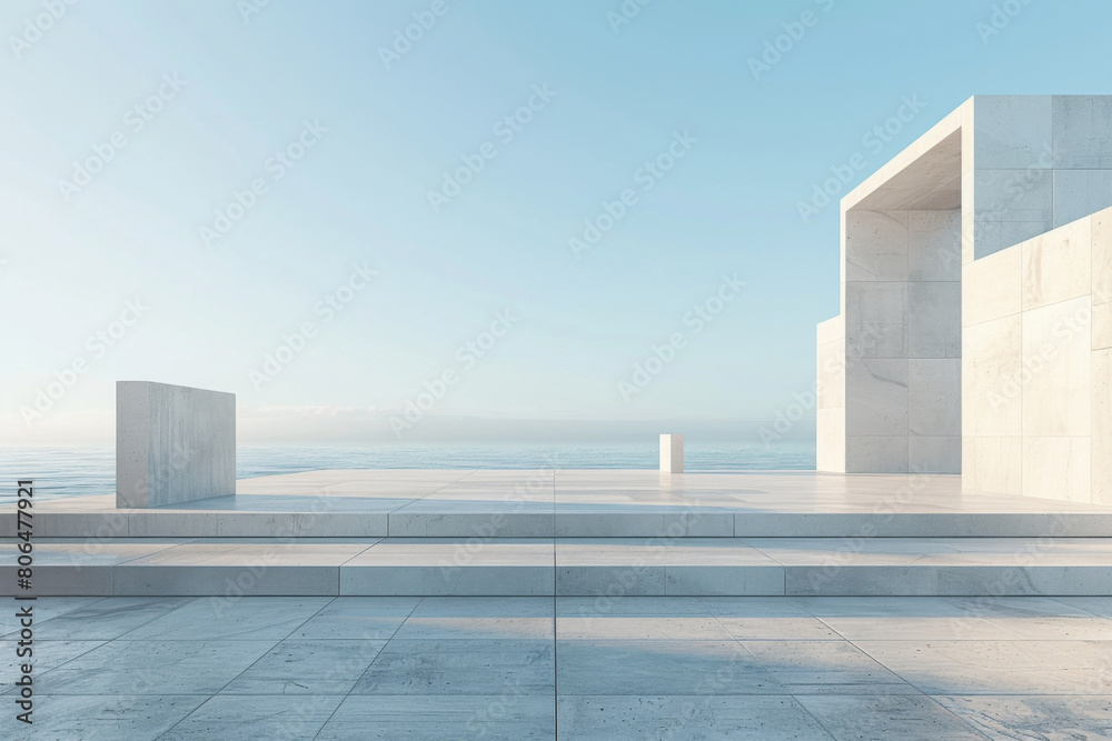 Fototapeta premium Modern buildings by the lake. Empty architectural background.