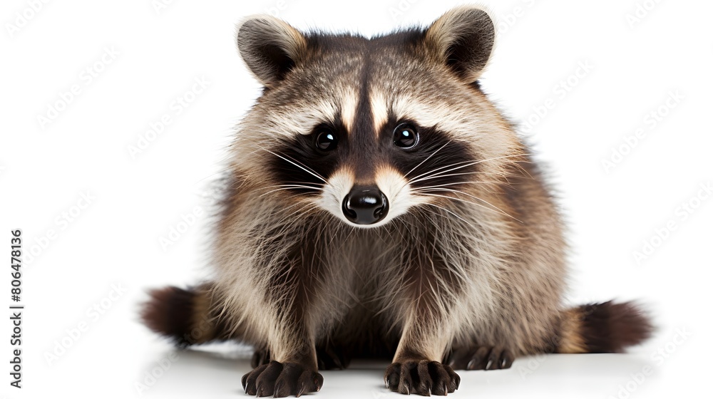 Obraz premium Mischievous raccoon in a playful pose, isolated on white,