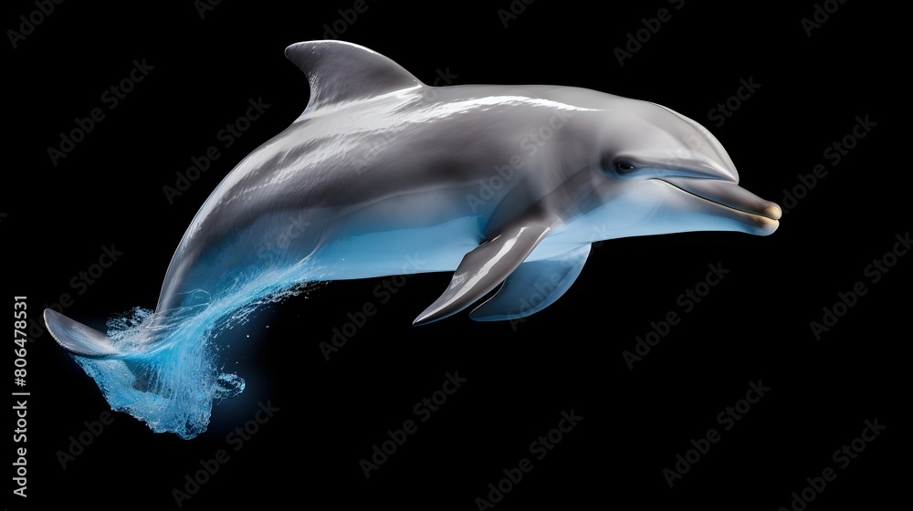 Obraz premium Playful dolphin leaping through crystal-clear waters, set against a pure white canvas