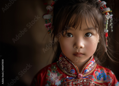 Portrait of a little asian girl wearing Chinese traditional costume.