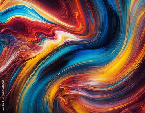 A colorful abstract painting with swirling colors creating a dynamic pattern.