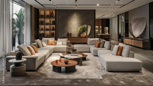 modern living room interior design with sofas and furniture, sophisticated home interior design 