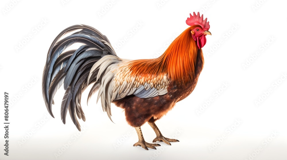 Fototapeta premium Proud rooster crowing at sunrise,