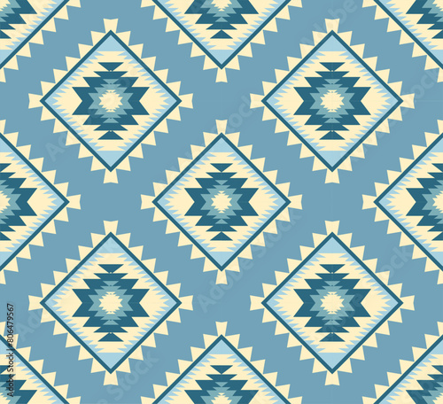 Navajo tribal ethnic Aztec  seamless pattern. South Western motif Mexican. Vector Navajo textile. Boho rug Woven carpet decor style. Design for Batik, fabric, clothing. Geometric ornament Indian.  