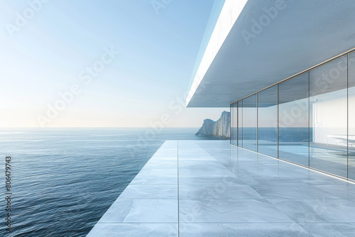 Modern buildings by the lake. Empty architectural background.
