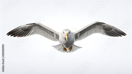 Soaring albatross against a seamless white backdrop,