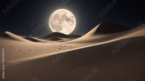 moon over the desert, in desert big moon is looking good, landscape of moon in the desert