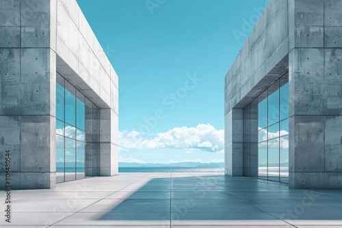Modern buildings by the lake. Empty architectural background.