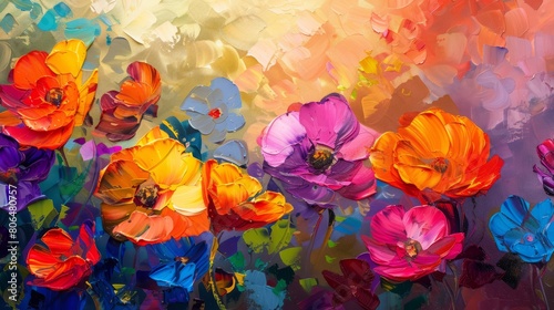 Beautiful floral background. Beautiful background. Colorful flowers. Oil painting. Abstract art background.  © Mentari
